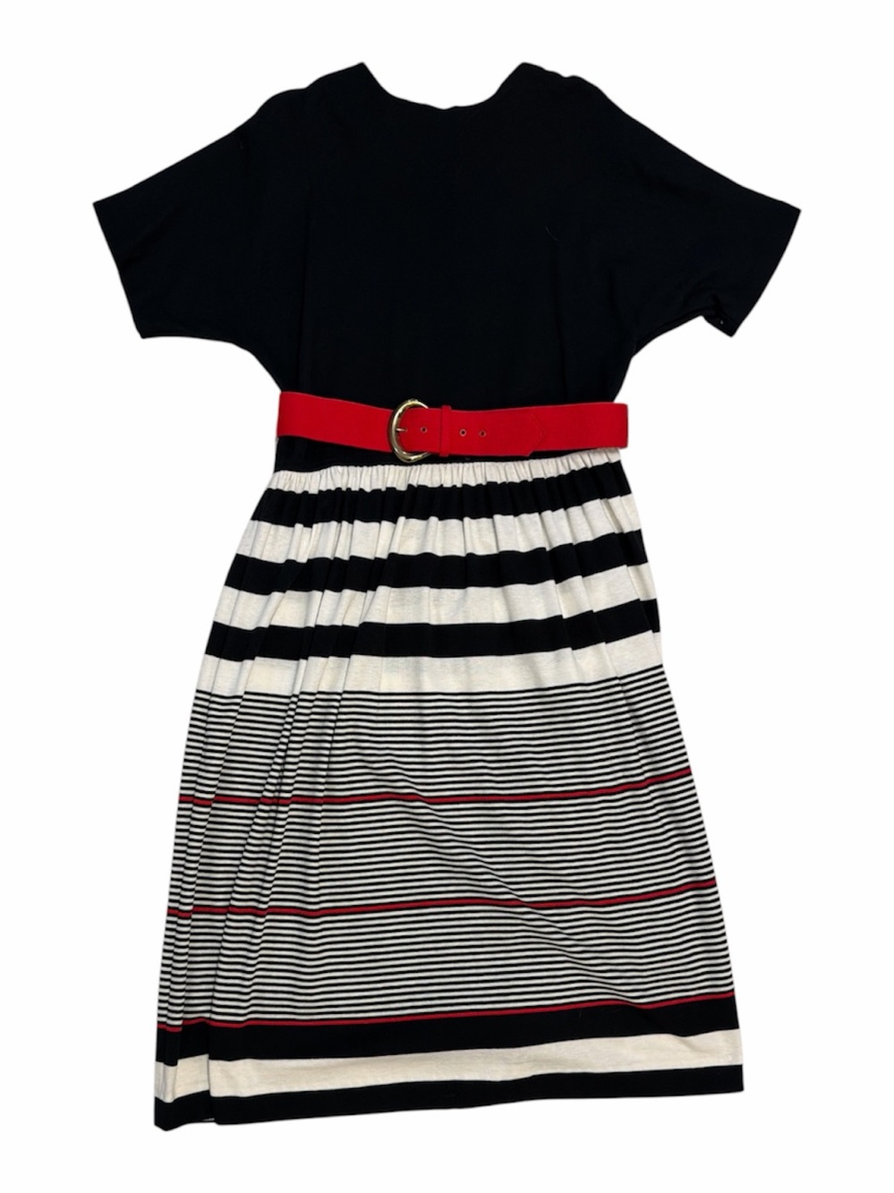 NWT Vintage Leslie Fay Belted Striped Midi Dress Size 16 Made in USA